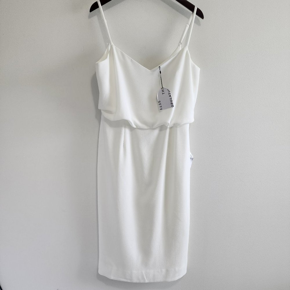 Dress the Population Dress Womens Large White Sheath Strap Blouson Alondra Strap